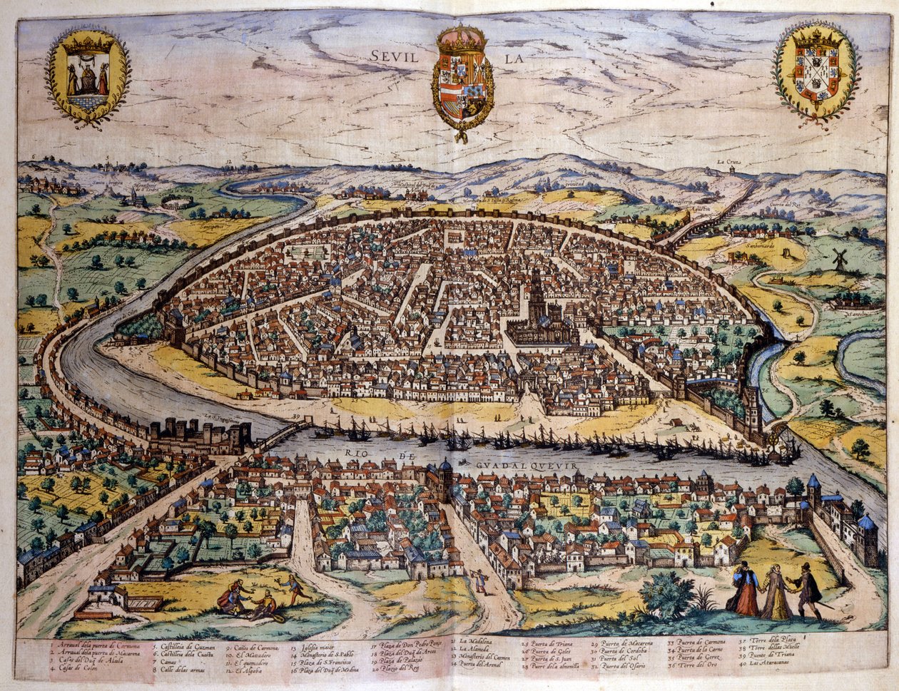 Vue de Séville volgens de Atlas van Braun en Hogenberg door Georg Braun and Hogenberg Franz