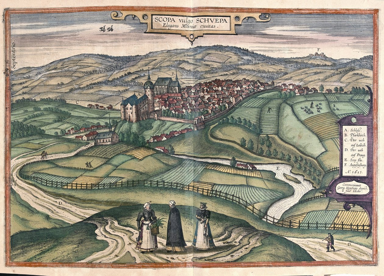 Zschopau, Saksen, Duitsland door Georg Braun and Hogenberg Franz