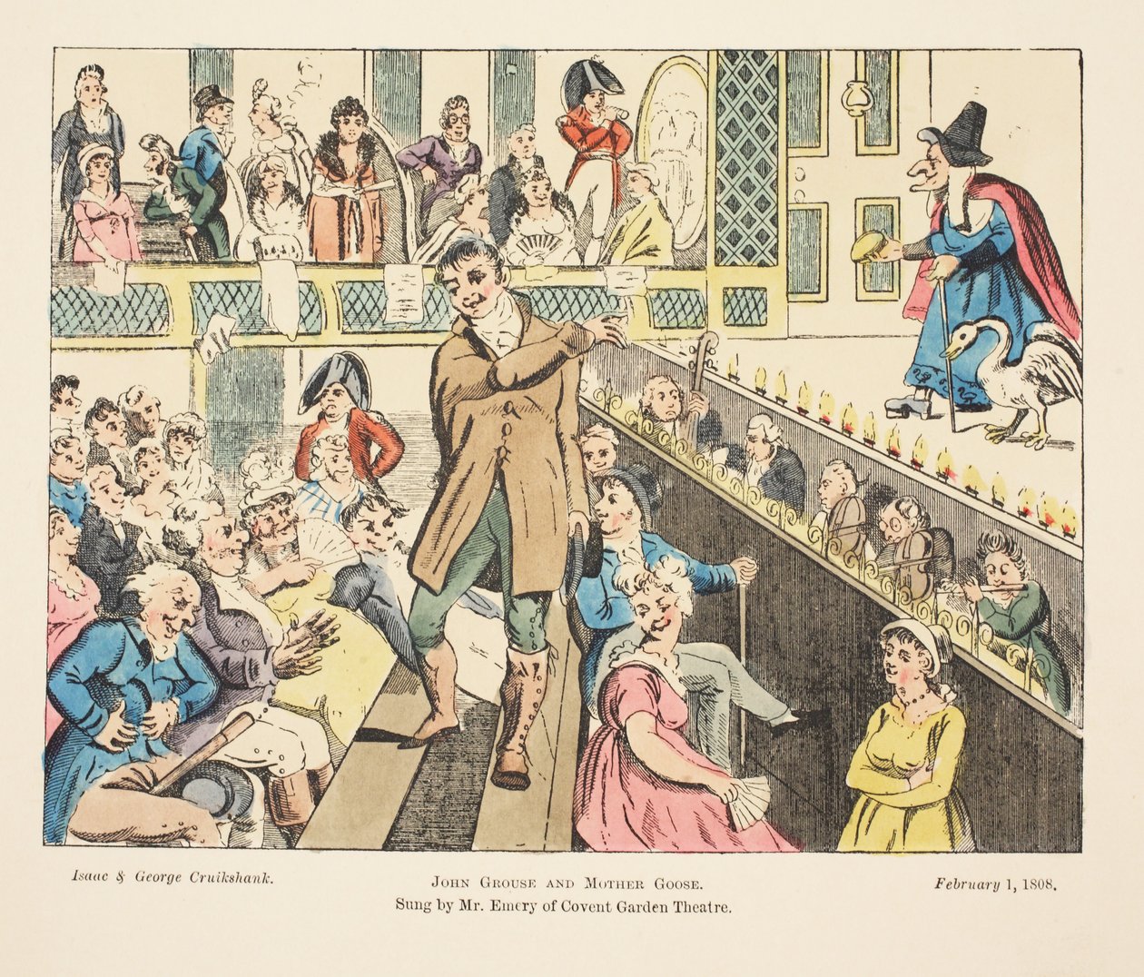 John Grouse en Moeder Gans, Gezongen door Mr Emery van Covent Garden, pub. 1808 door Isaac, Robert and George Cruikshank