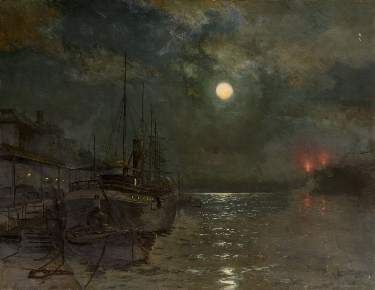 Maanlicht op de Tyne door George Anthony Waterston