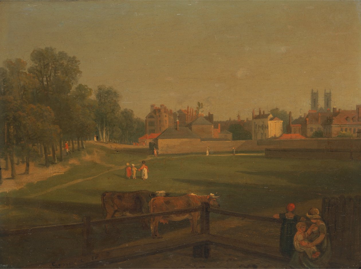 Een westelijk uitzicht op een deel van Westminster en Bird Cage Walk genomen vanuit het molenhuis door George Arnald