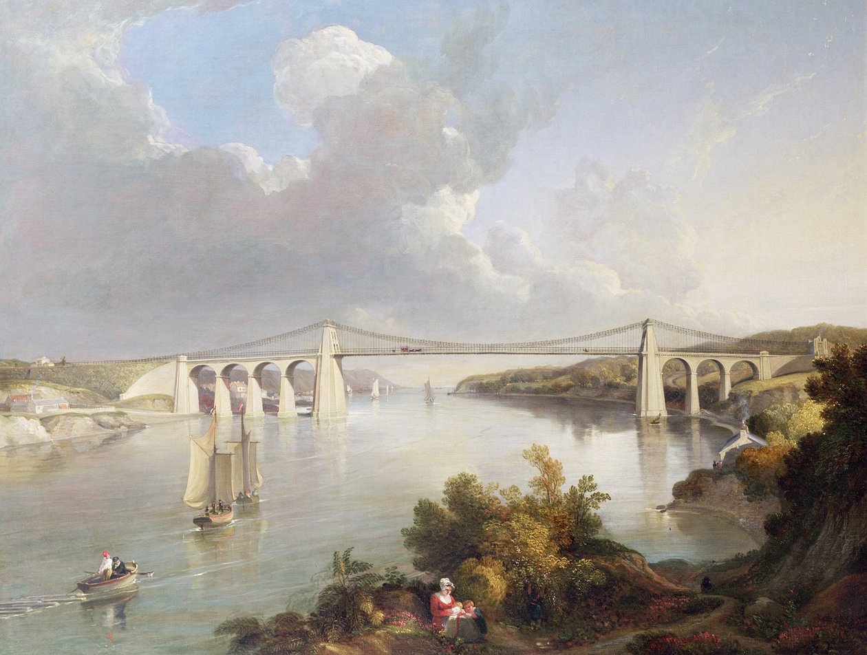 De Menai Brug, Noord-Wales door George Arnald