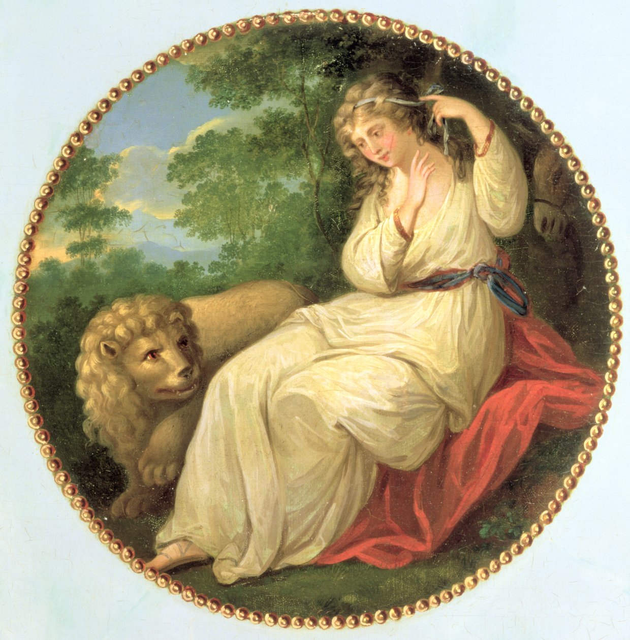Una en de Leeuw, het ontwerp genomen van een gravure uit 1783 door Thomas Burke naar Angelica Kauffman door George Brookshaw