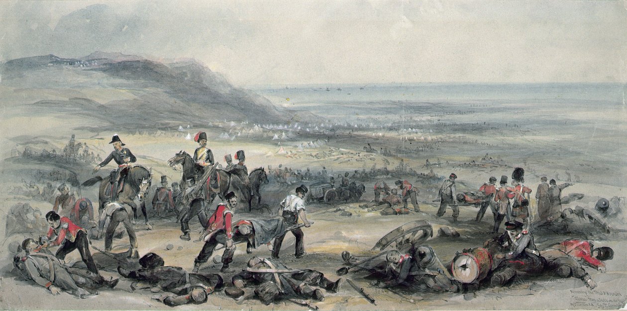 Het verwijderen van de doden en gewonden na de Slag bij de Alma tijdens de Krimoorlog, 20 september 1854 door George Bryant Campion