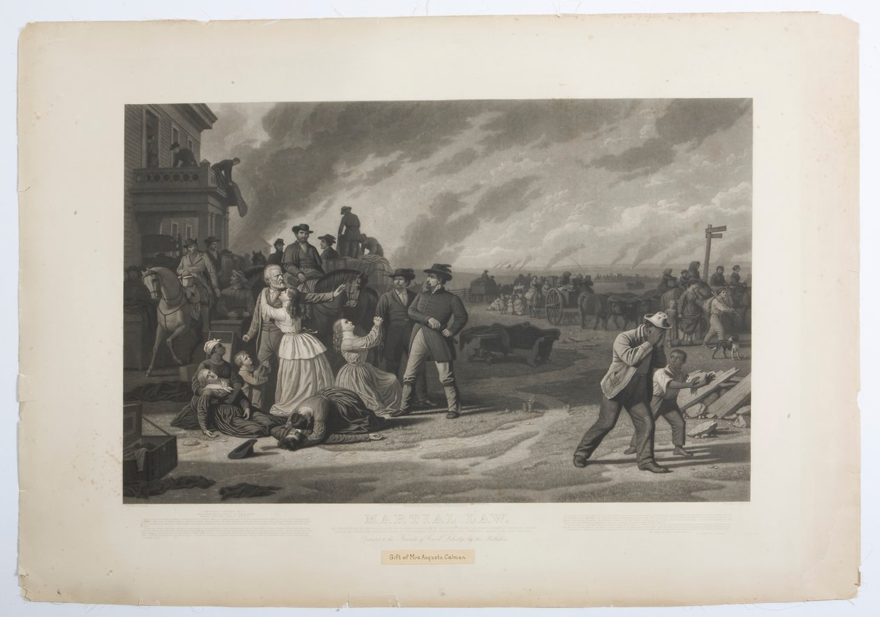 Afdruk van de evacuatie van burgers uit hun huizen door federale troepen zoals vereist door Algemene Orde 11 door George Caleb Bingham