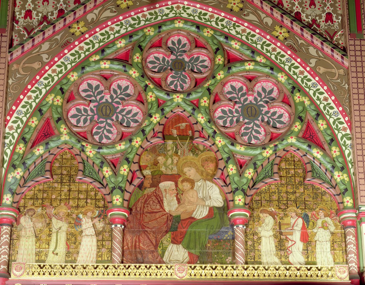 Aanbidding der Wijzen, altaarstuk, naar ontwerpen van William Morris en Sir Edward Burne-Jones, 1861-62 door George Campfield