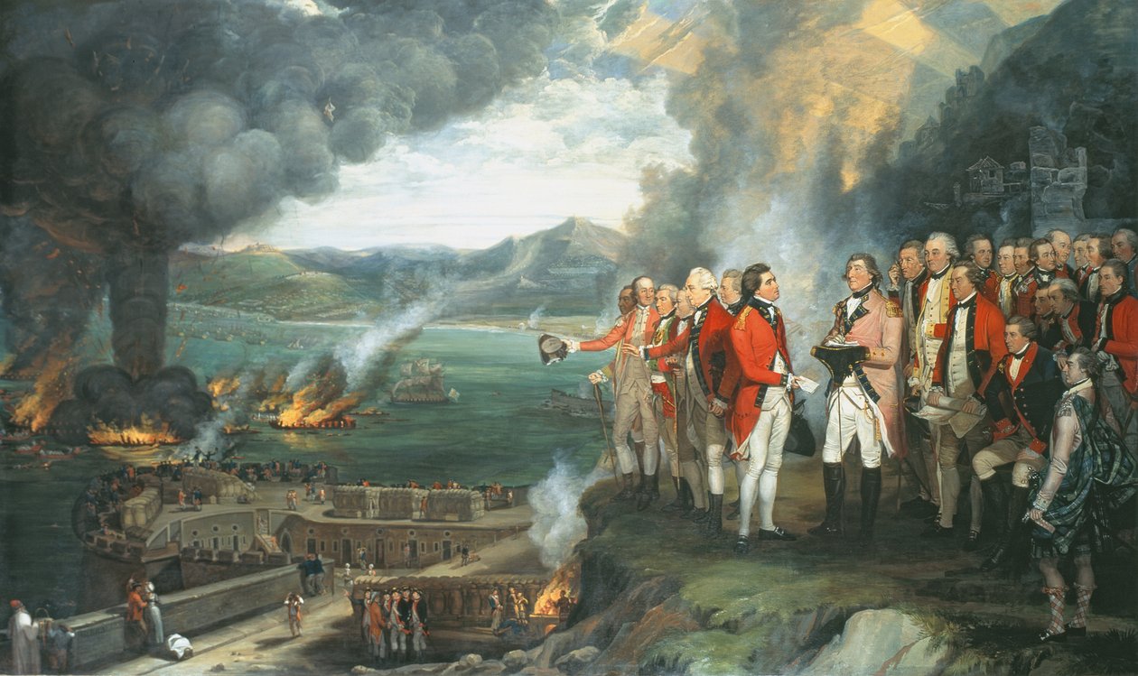 Generaal Eliott en zijn officieren observeren de vernietiging van de drijvende batterijen, Gibraltar, 14 september 1782, 1784 door George Carter