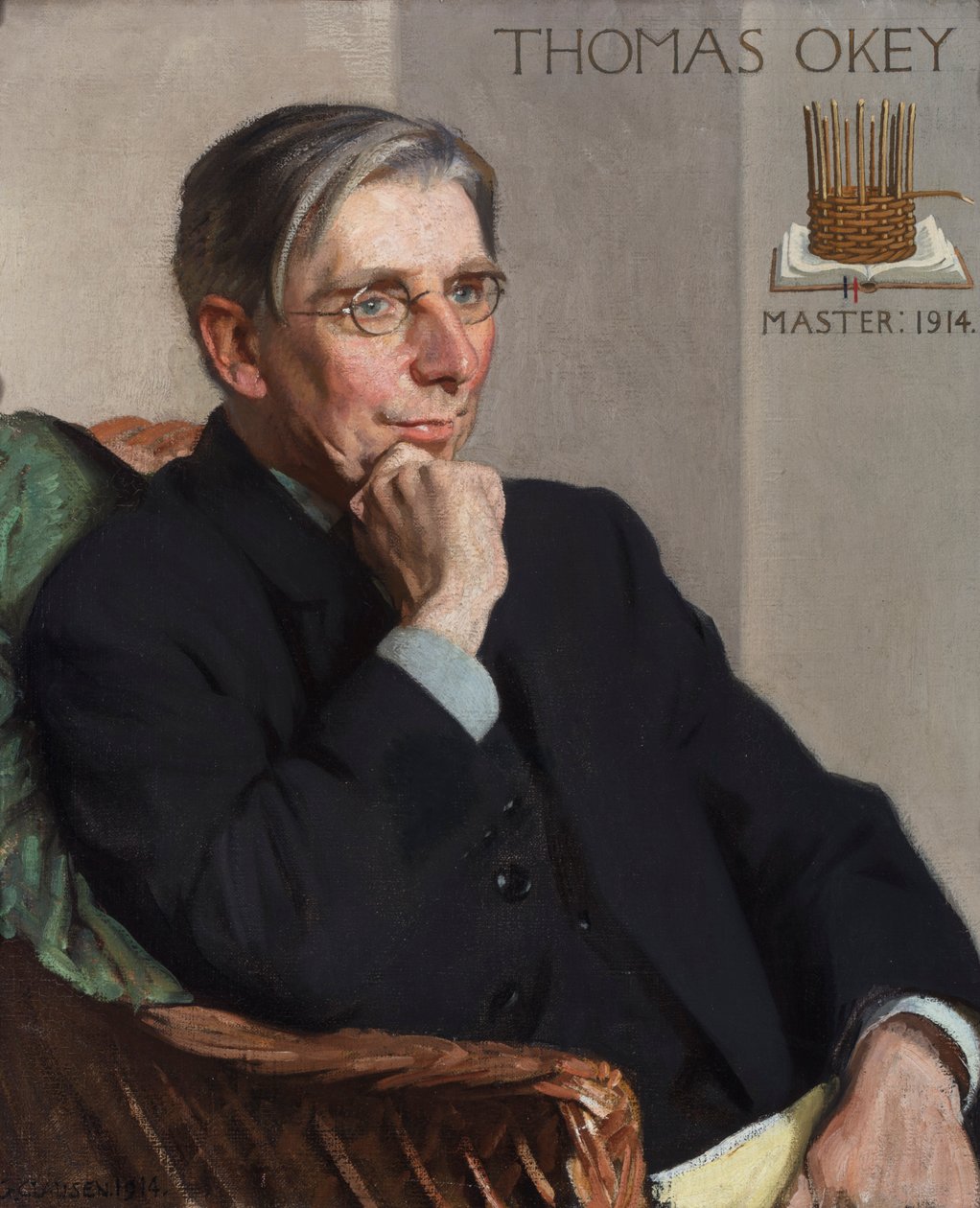 Portret van Thomas Okey, meester van de Art Workers Guild, 1914 door George Clausen