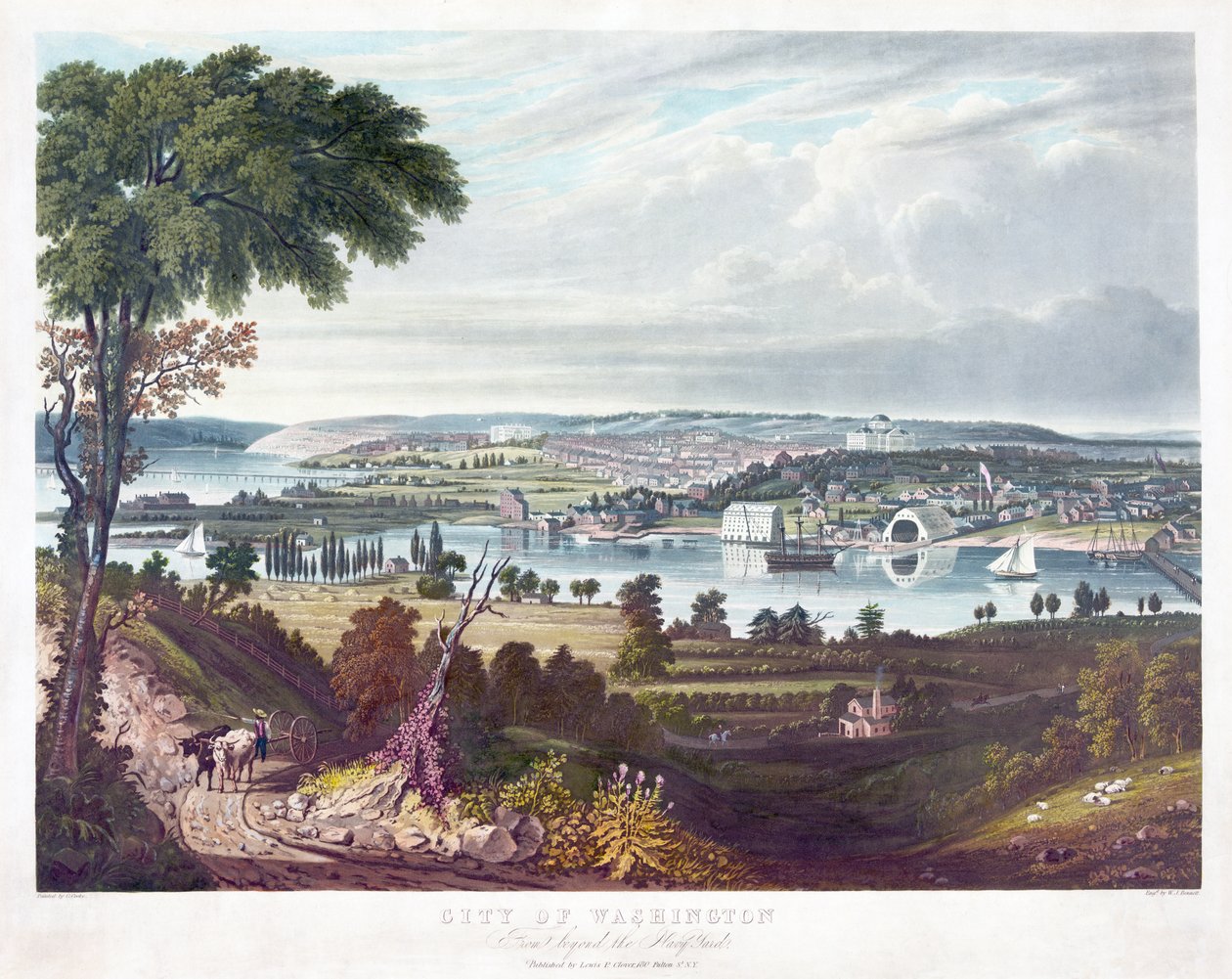 Stad Washington van voorbij de marinewerf, gravure door William James Bennett (1787-1844) c.1834 door George Cooke