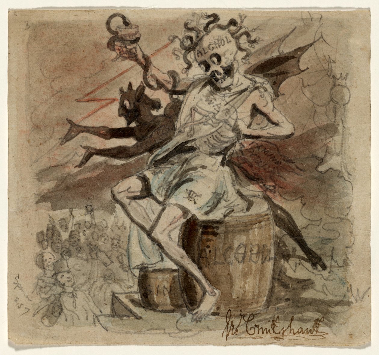 Alcohol, Dood en de Duivel, 1830 door George Cruikshank