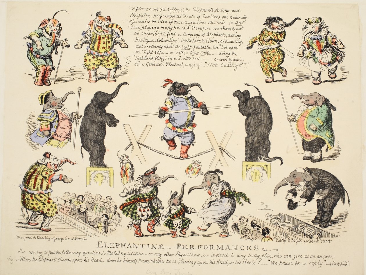 Olifantenvoorstellingen, gepubliceerd c.1854 door George Cruikshank