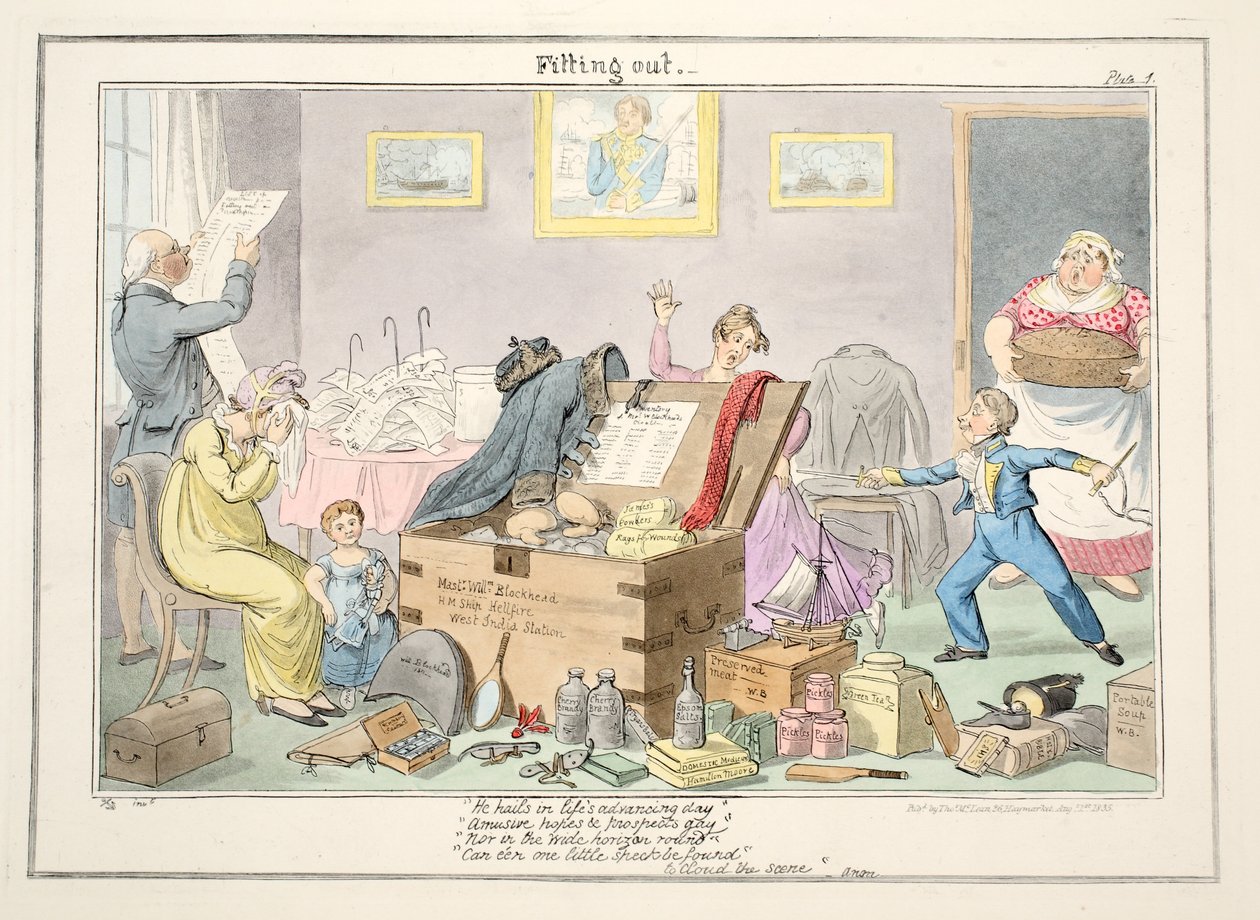 Uitrusten, uit De vooruitgang van een adelborst, 1835 door George Cruikshank
