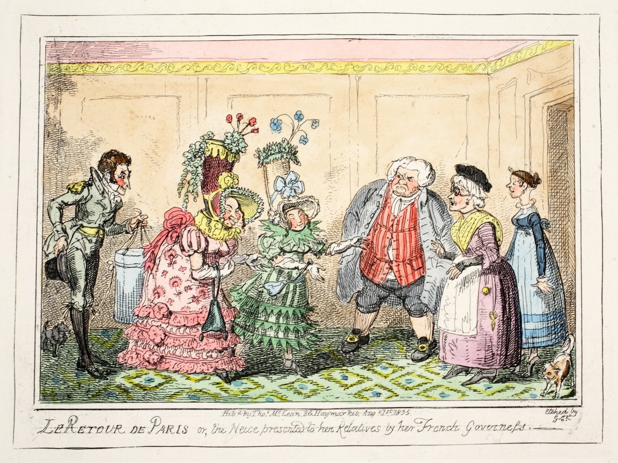 Le Retour de Paris, of, de Nicht Gepresenteerd aan haar Familie door haar Franse Gouvernante door George Cruikshank