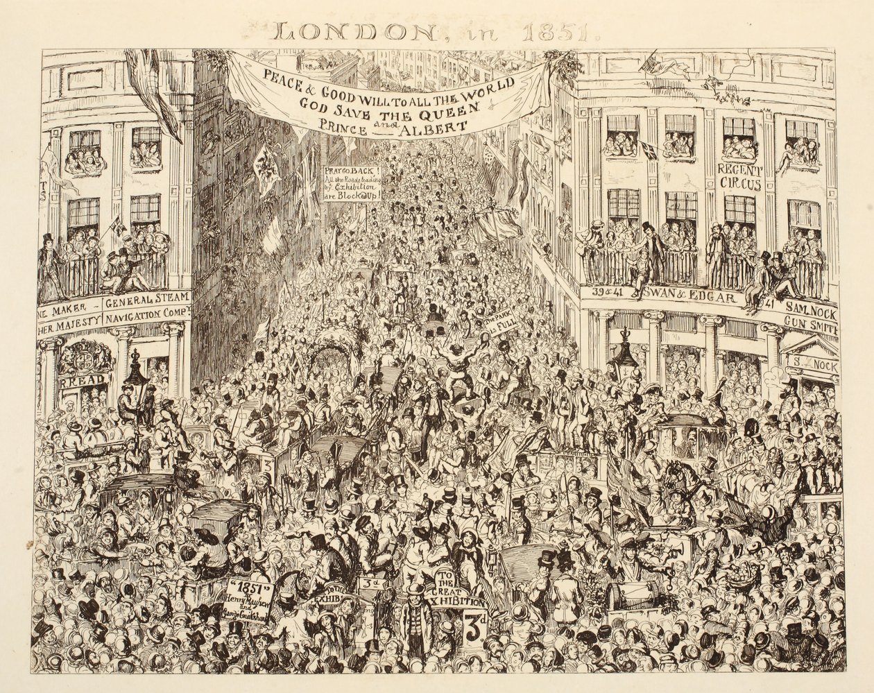 Londen in 1851, uit 1851 of De Avonturen van de Heer & Mevrouw Sandboys en familie die naar Londen kwamen om zichzelf te vermaken en de Grote Tentoonstelling te zien door George Cruikshank