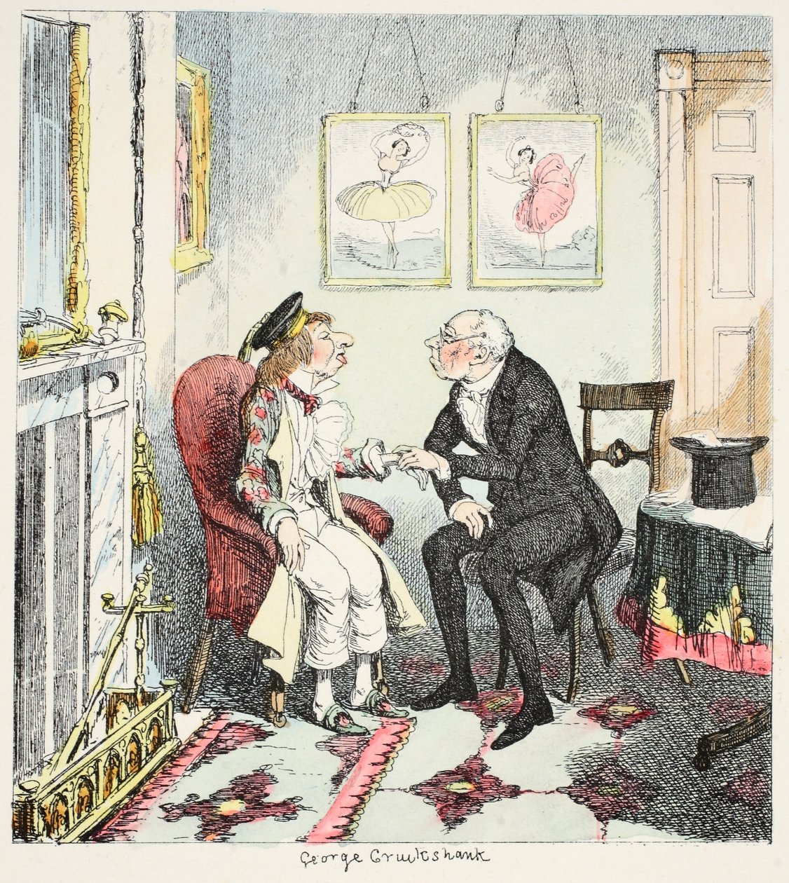 Mr Lambkin ontdekt dat hij iets te snel is gegaan in de zoektocht naar plezier, uit The Bachelors Own Book of the Progress of Mr Lambkins, uitgegeven 1844 door George Cruikshank