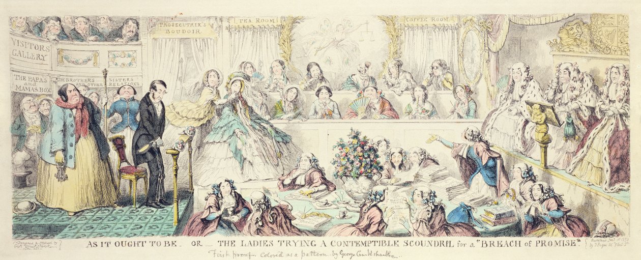 De Breach of Promise - cartoon handgekleurde ets door George Cruikshank