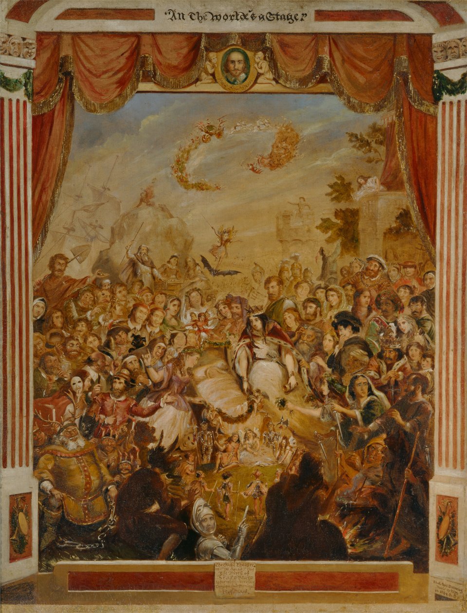 Het eerste optreden van William Shakespeare op het podium van het Globe Theatre door George Cruikshank