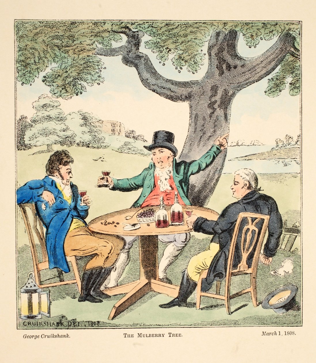 De moerbeiboom, gepubliceerd 1808 (handgekleurde gravure) door George Cruikshank