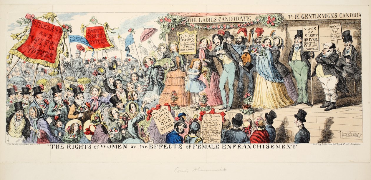 De rechten van vrouwen, of de effecten van vrouwelijke emancipatie, uitgegeven 1853 door George Cruikshank