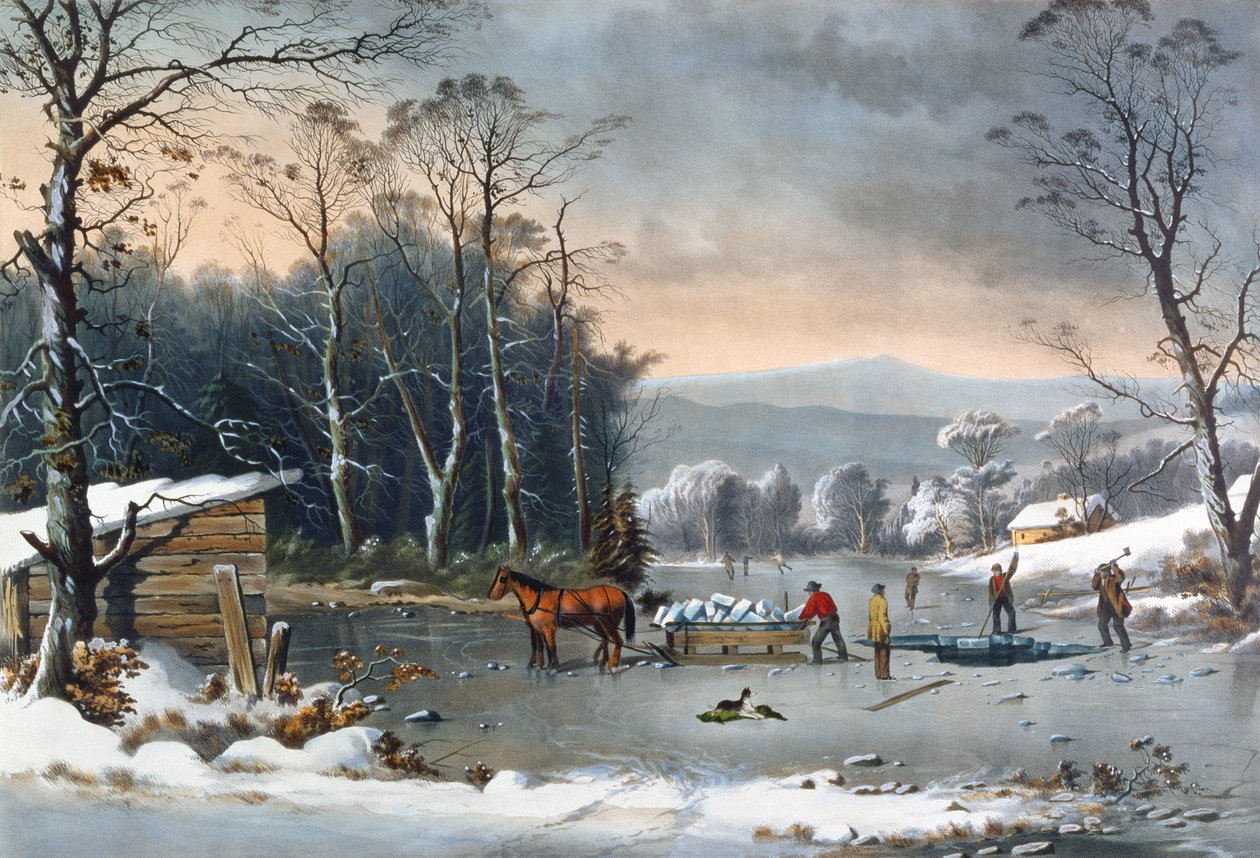 Winter op het Platteland, IJs Halen, uitgegeven door Currier and Ives, New York door George Henry Durrie