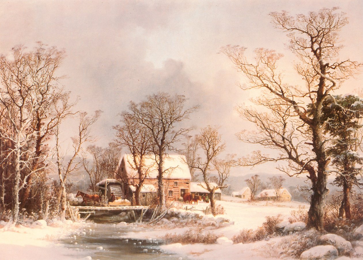 Winter op het platteland, De oude korenmolen door George Henry Durrie