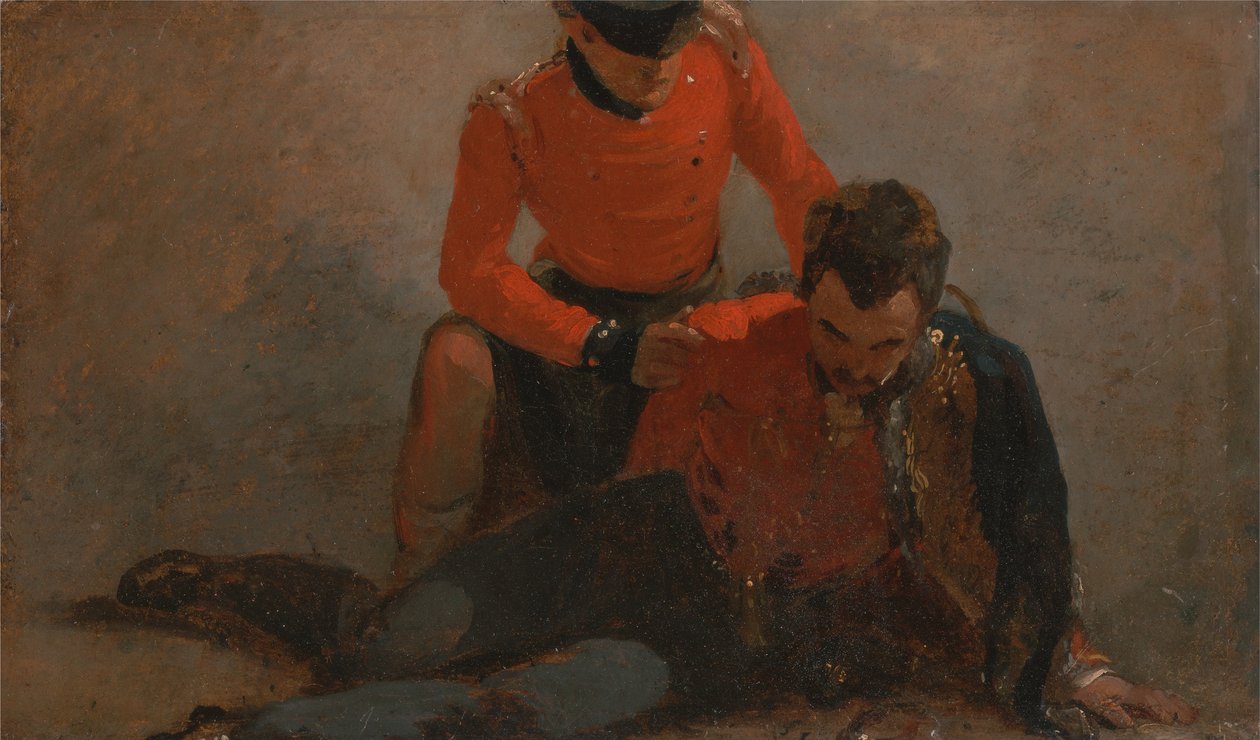 Een Schot, Black Watch die een generaal van de huzaren bijstaat, mogelijk Lord Uxbridge - een studie voor The B... door George Jones