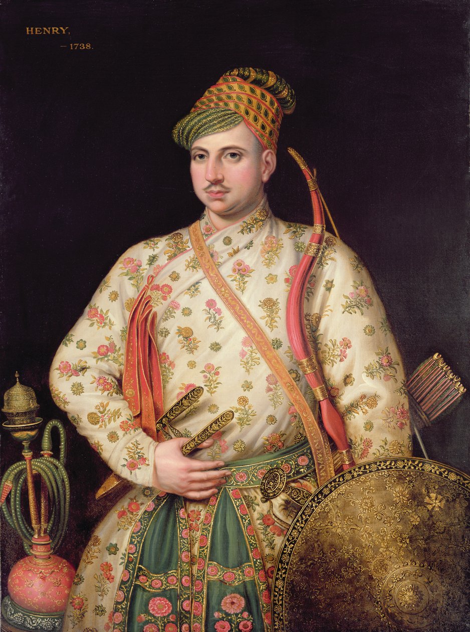 Portret van een heer in koninklijke Mogol-kostuum, 1738 door George Knapton