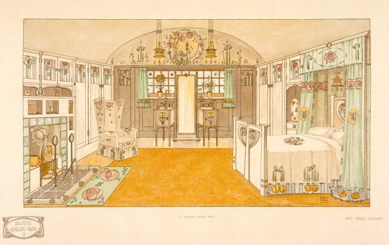 Slaapkamer, Logan George (1866-1939), Documents Moderne patroonboek, 1904 door George Logan