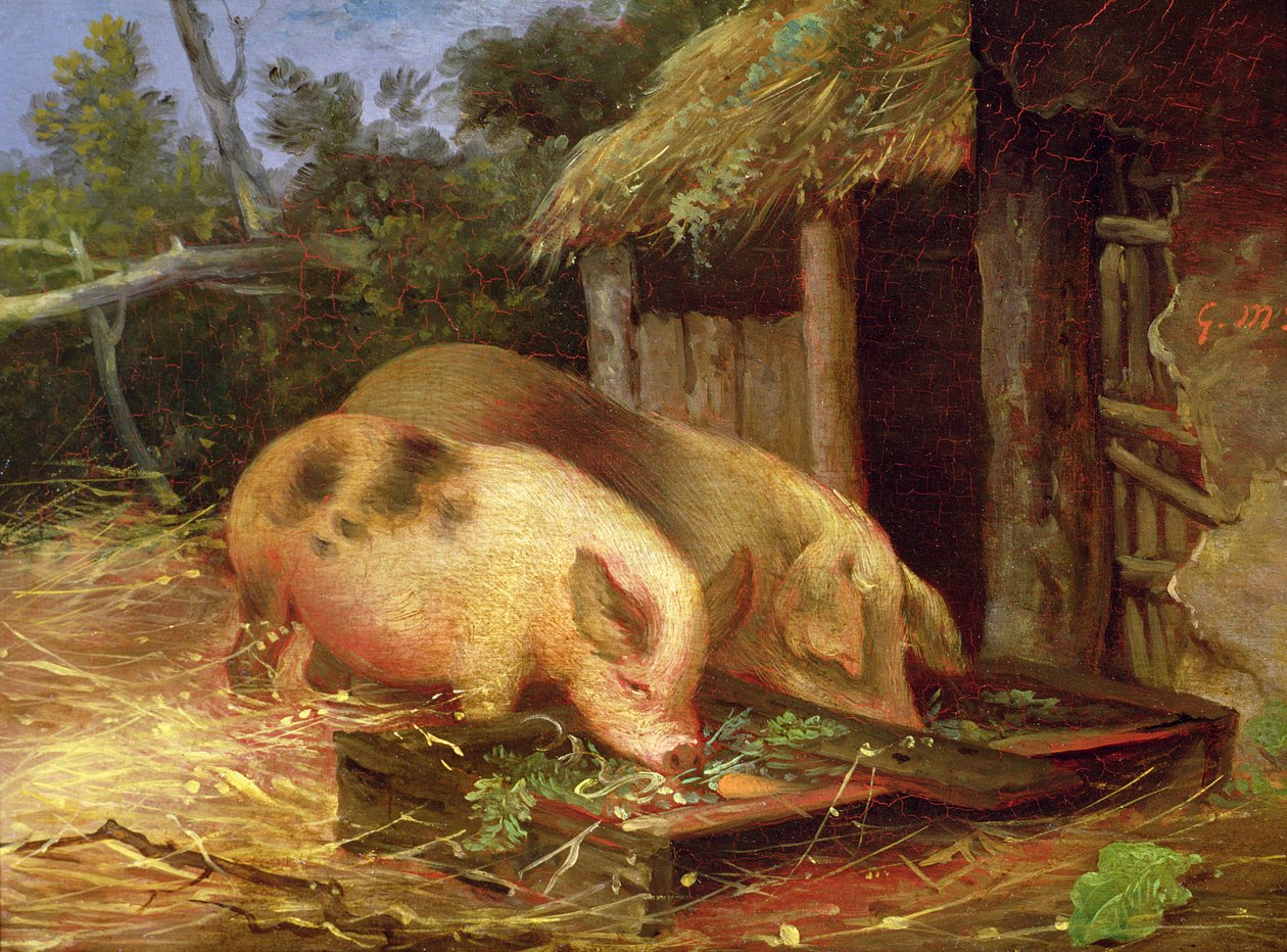 Varkens bij een Voederbak door George Morland