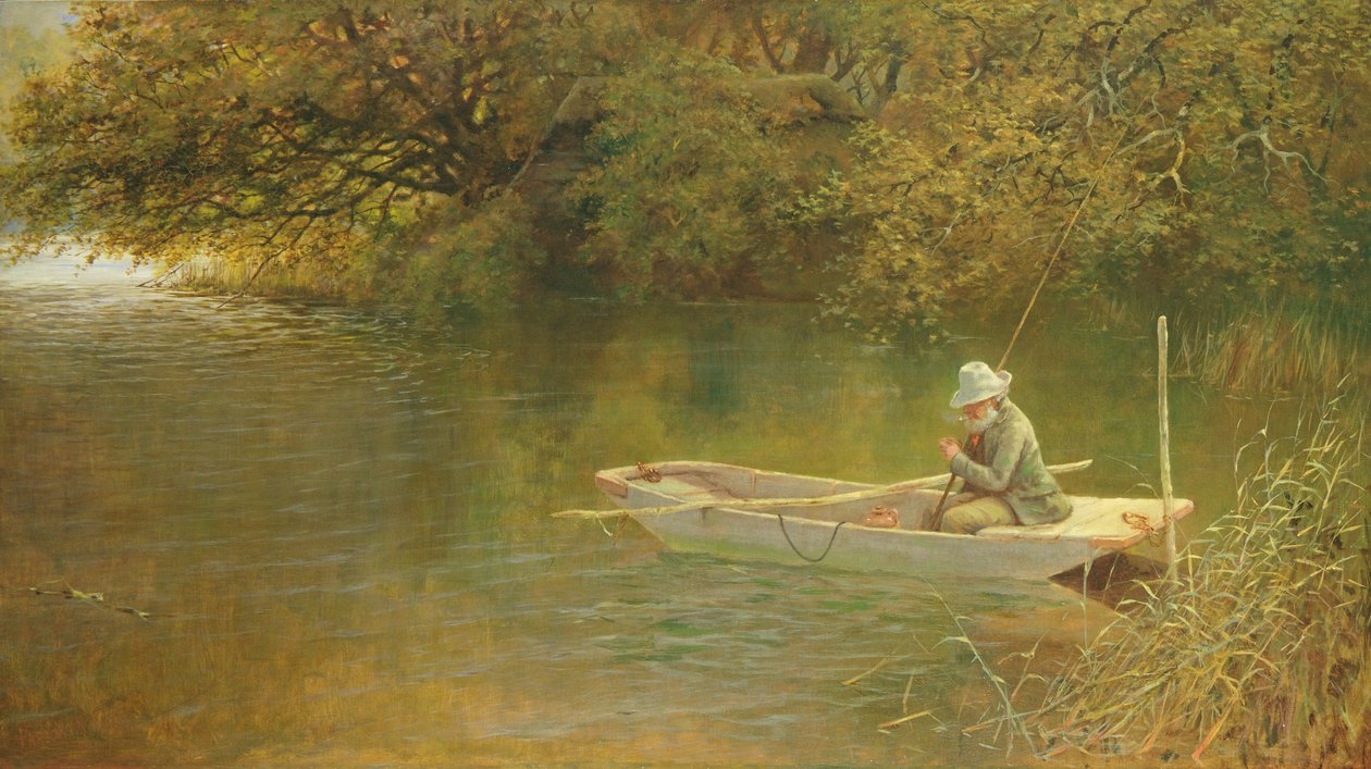 Tevredenheid, een hoek van een Norfolk Broad door George Parsons Norman