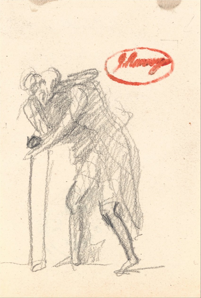 Mogelijk een Gebogen Figuur met Stok van Ouderdom door George Romney
