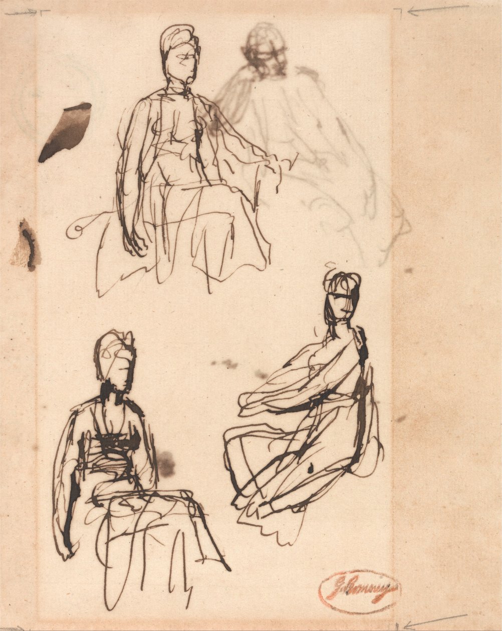 Zittende Vrouw - Drie Studies door George Romney