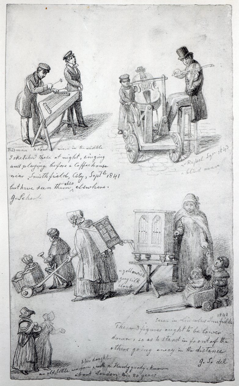 Muzikanten op de straten van Londen, 1841-43 door George Snr Scharf