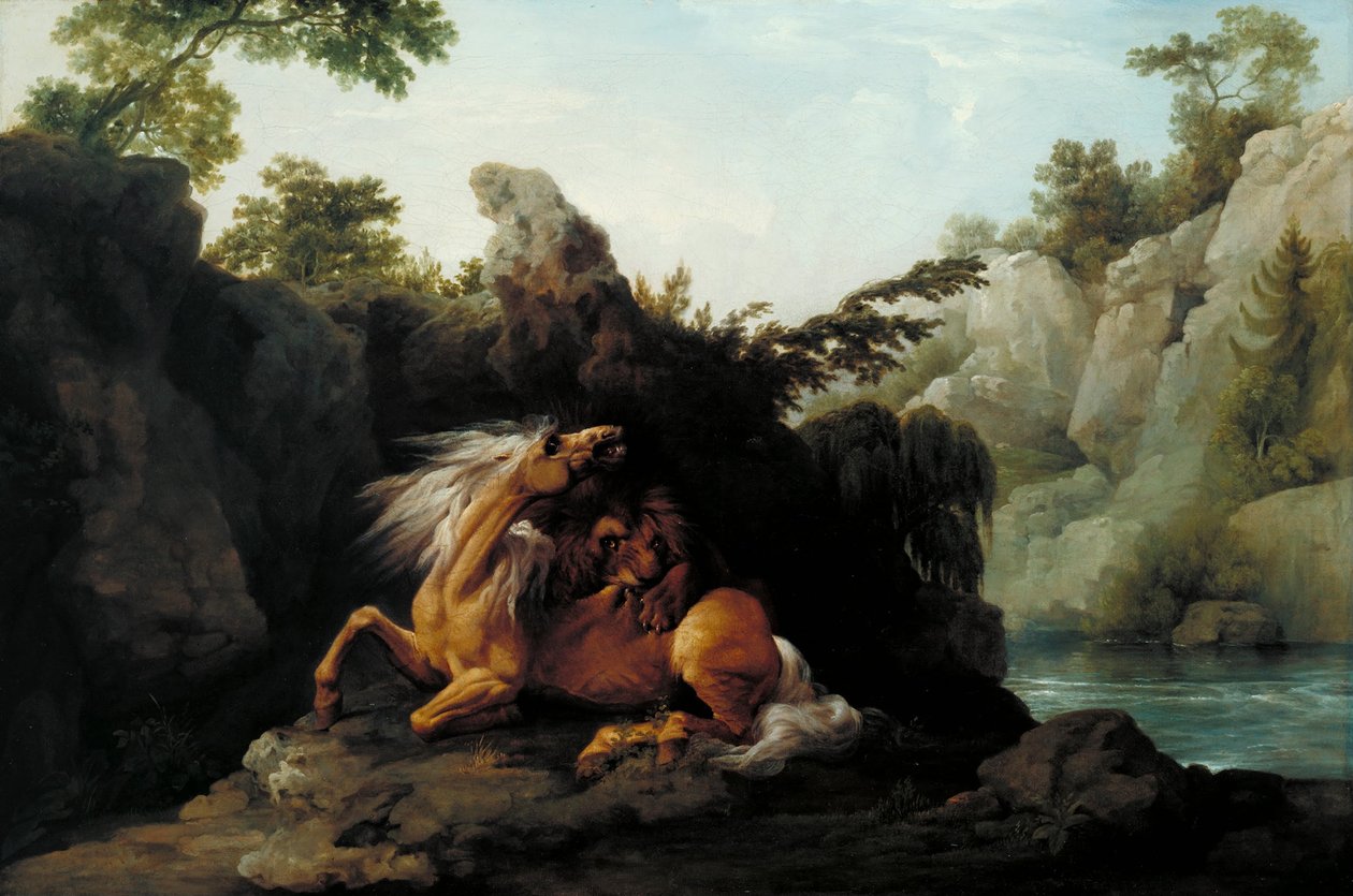 Paard verslonden door een leeuw door George Stubbs