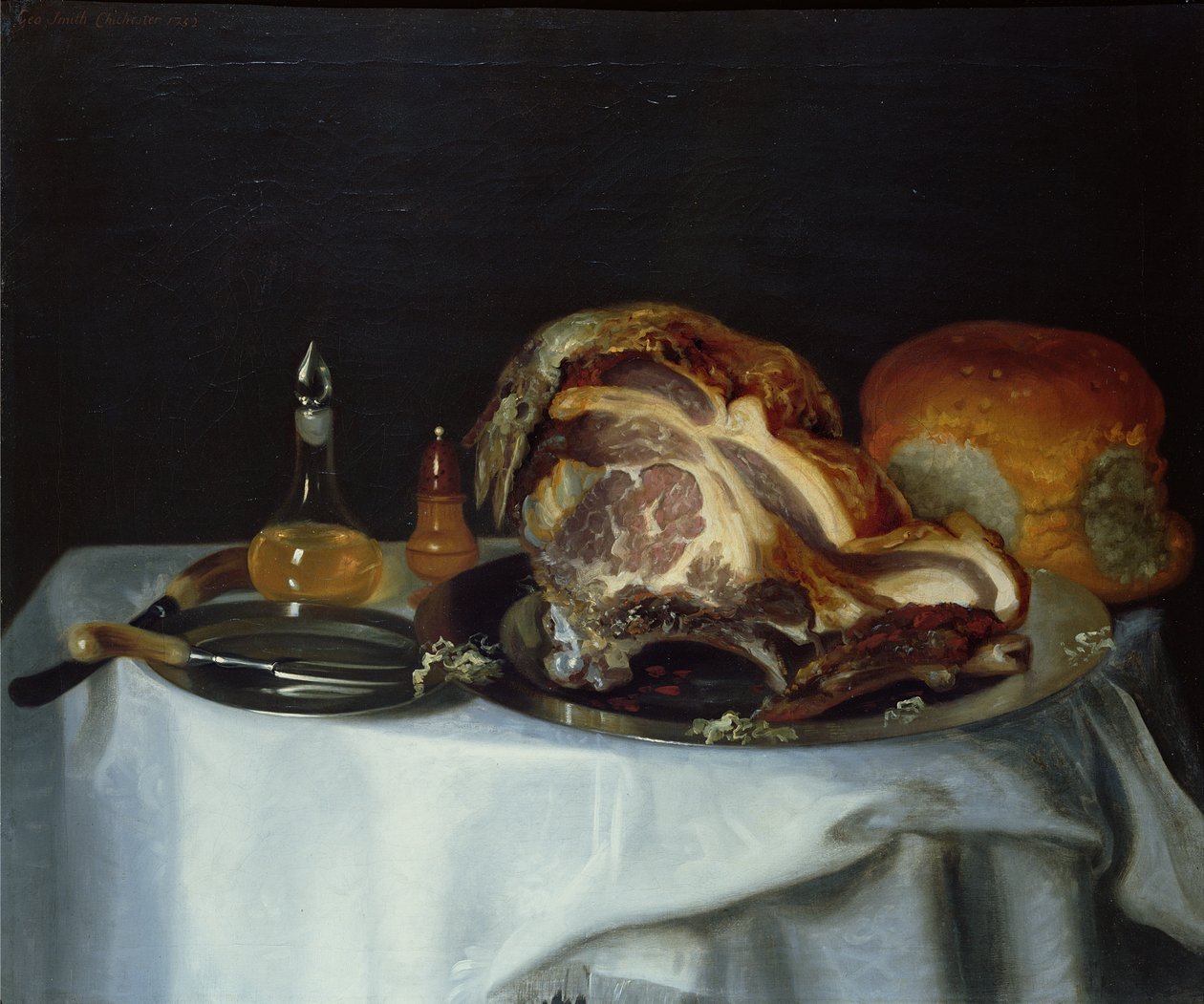 Stilleven met vlees en brood door George Smith