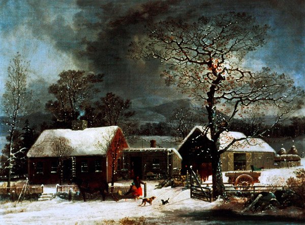 Winterscène in New Haven, ca. 1858 (kleur litho) door George (after) Durrie