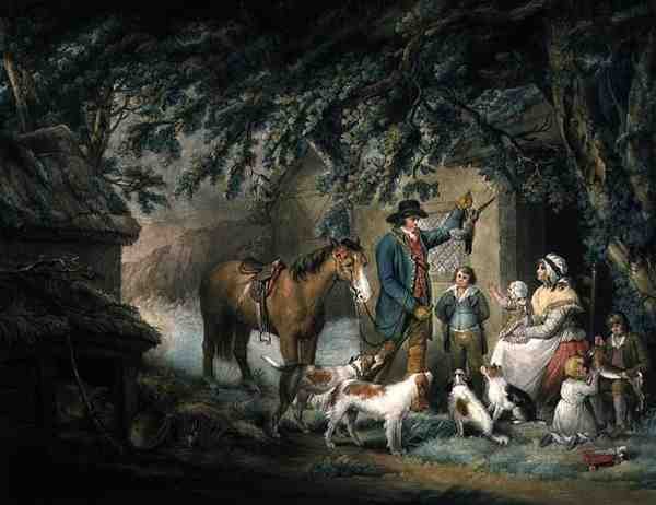 Avond, of De terugkeer van de jager, gegraveerd en uitgegeven door Joseph Grozer door George (after) Morland