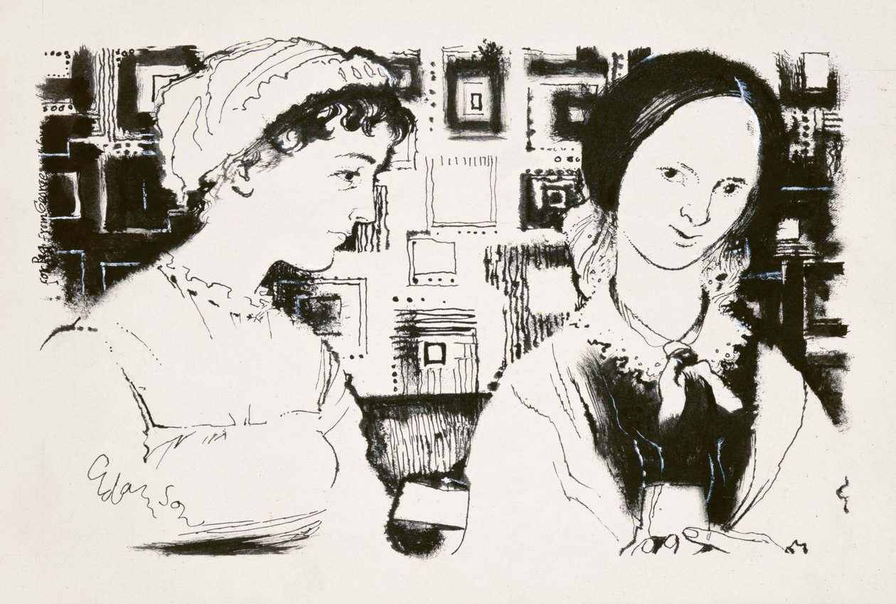 Jane Austen (1775-1817) en Charlotte Bronte (1816-55) - een denkbeeldige ontmoeting door George Adamson