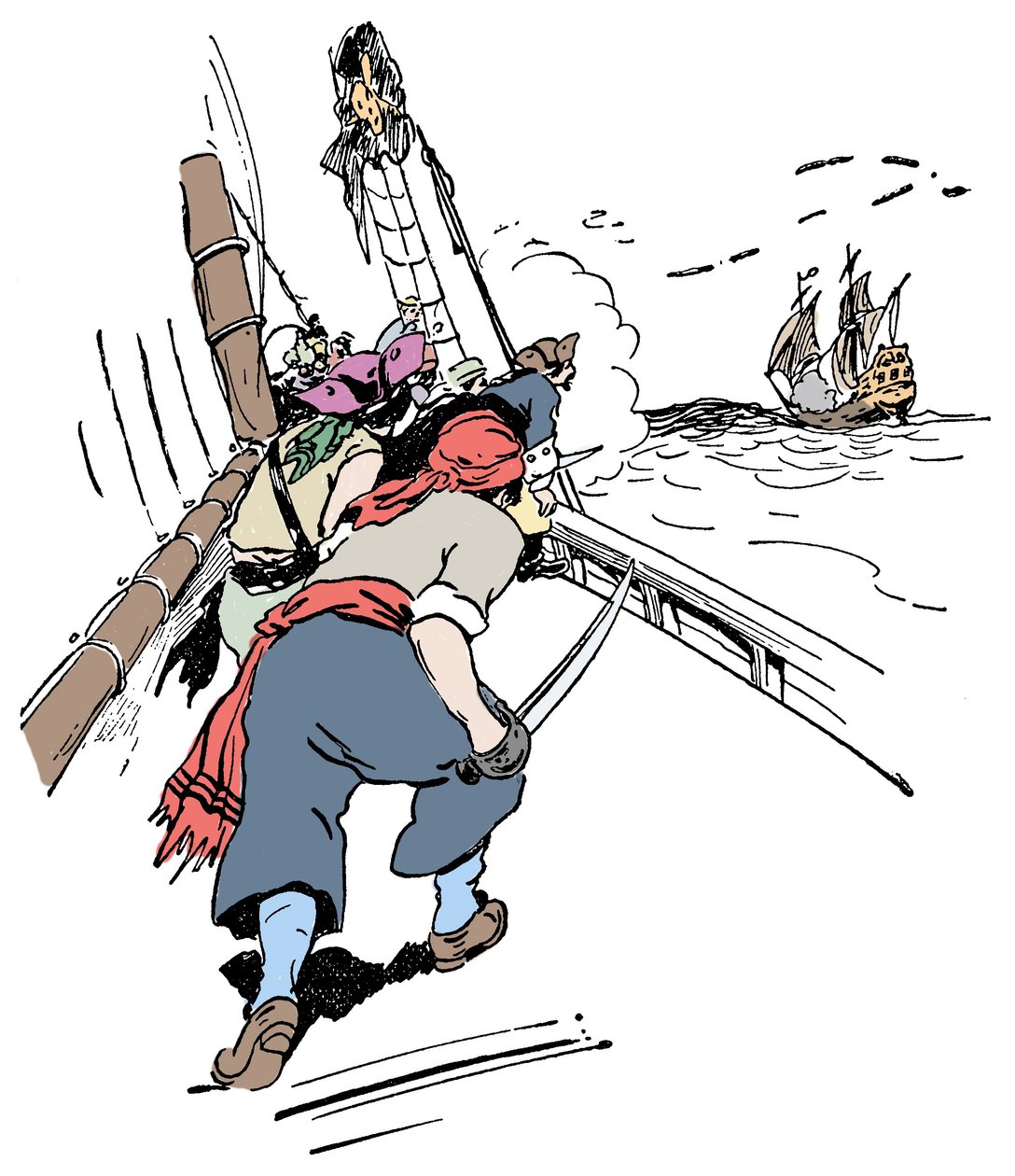 Een piratenschip achtervolgt een schip Illustratie uit 