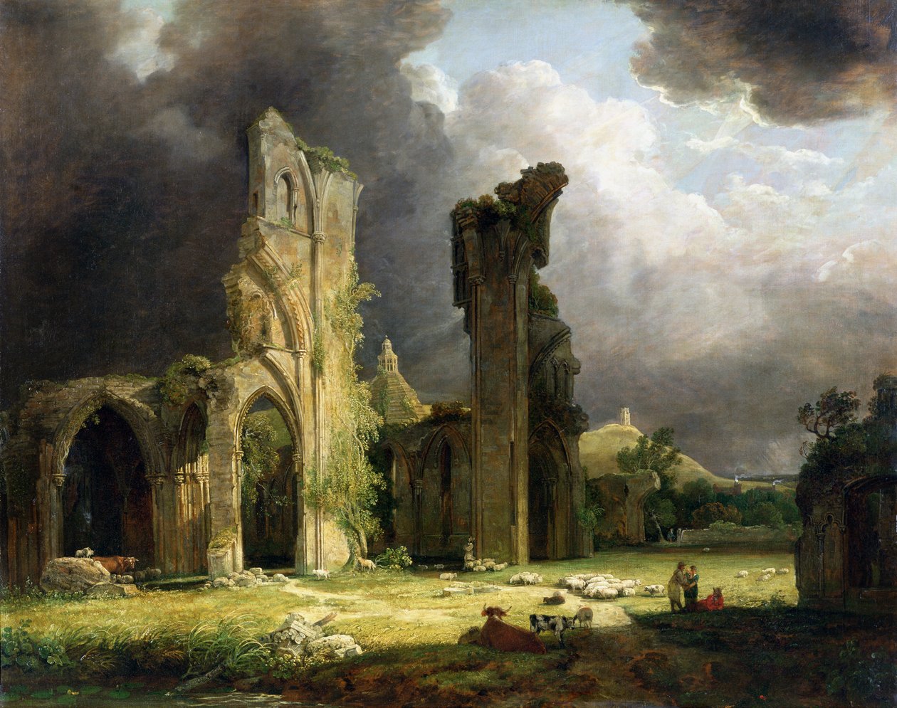 Glastonbury Abdij met de Tor op de Achtergrond door George Arnald