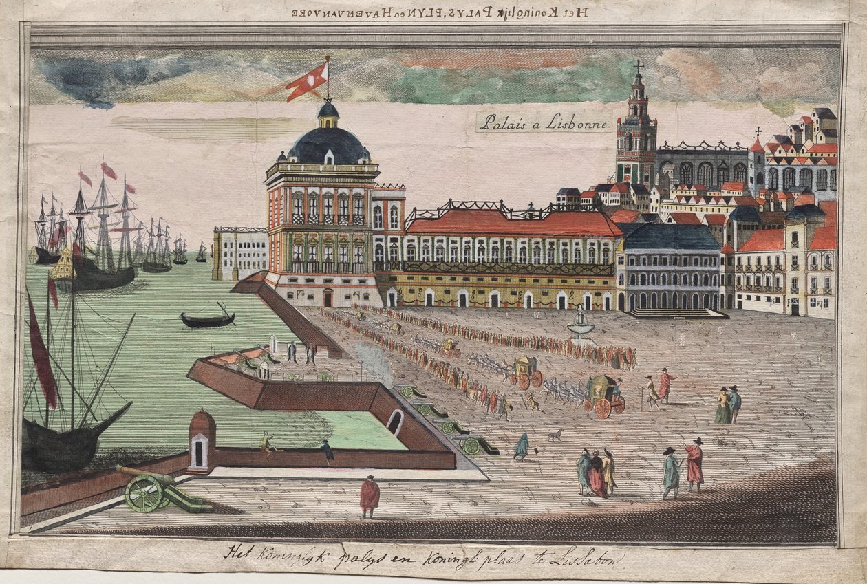 Vista y Prospettiva del Palacio del Rey de Portugal en Lisbona door George Balthazar Probst