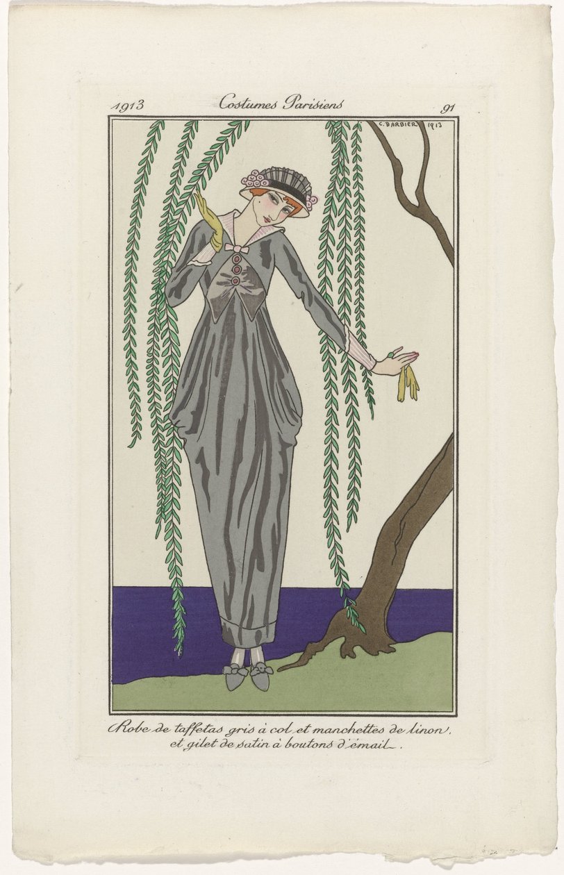 Journal des Dames et des Modes, Costumes Parisiens, 1913, No. 91 : Robe de taffetas door George Barbier