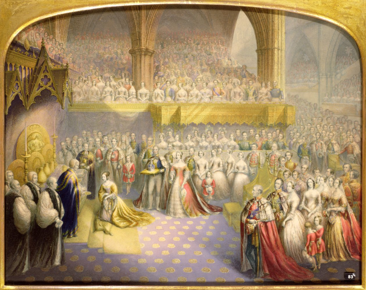 Hare Majesteit Koningin Victoria (1819-1901) ontvangt het Sacrament bij haar Kroning, 28 juni 1838 door George Baxter
