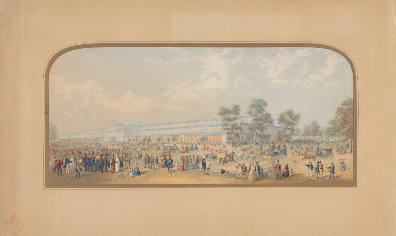 De Grote Tentoonstelling: Uitzicht van Buitenaf vanuit het Zuidwesten door George Baxter