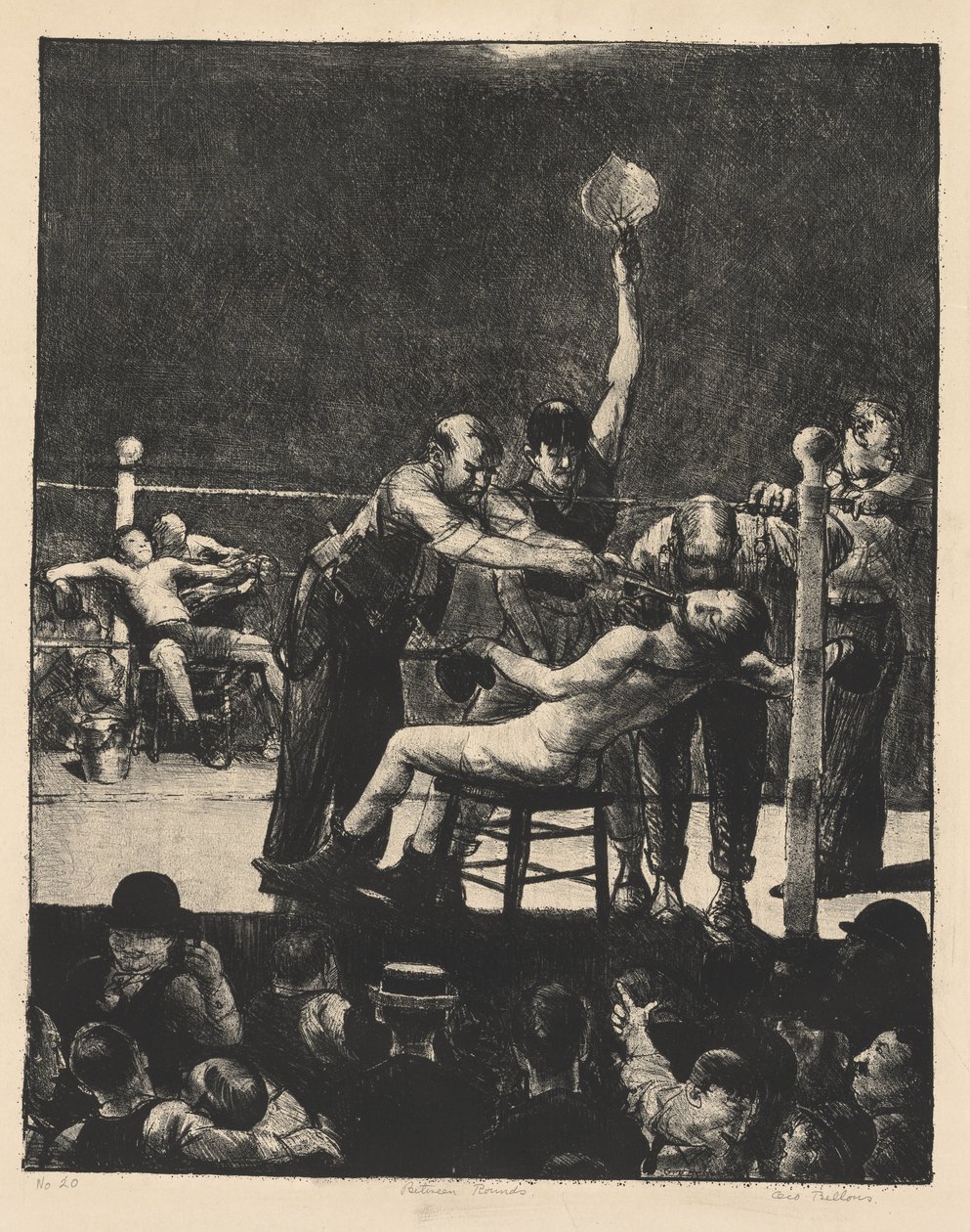 Tussen de rondes, klein, tweede steen door George Bellows