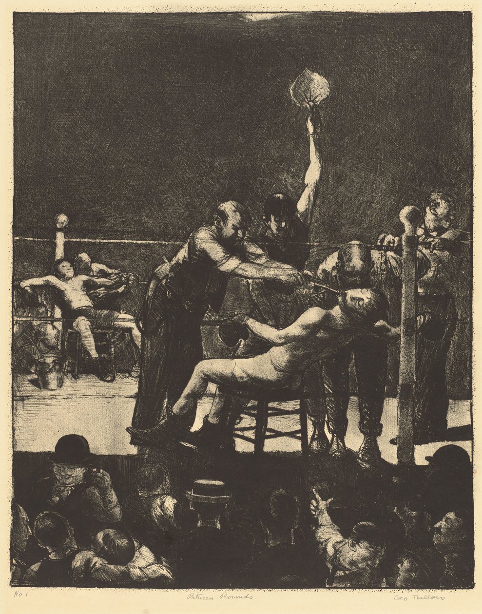 Tussen de rondes door, grote, eerste steen door George Bellows
