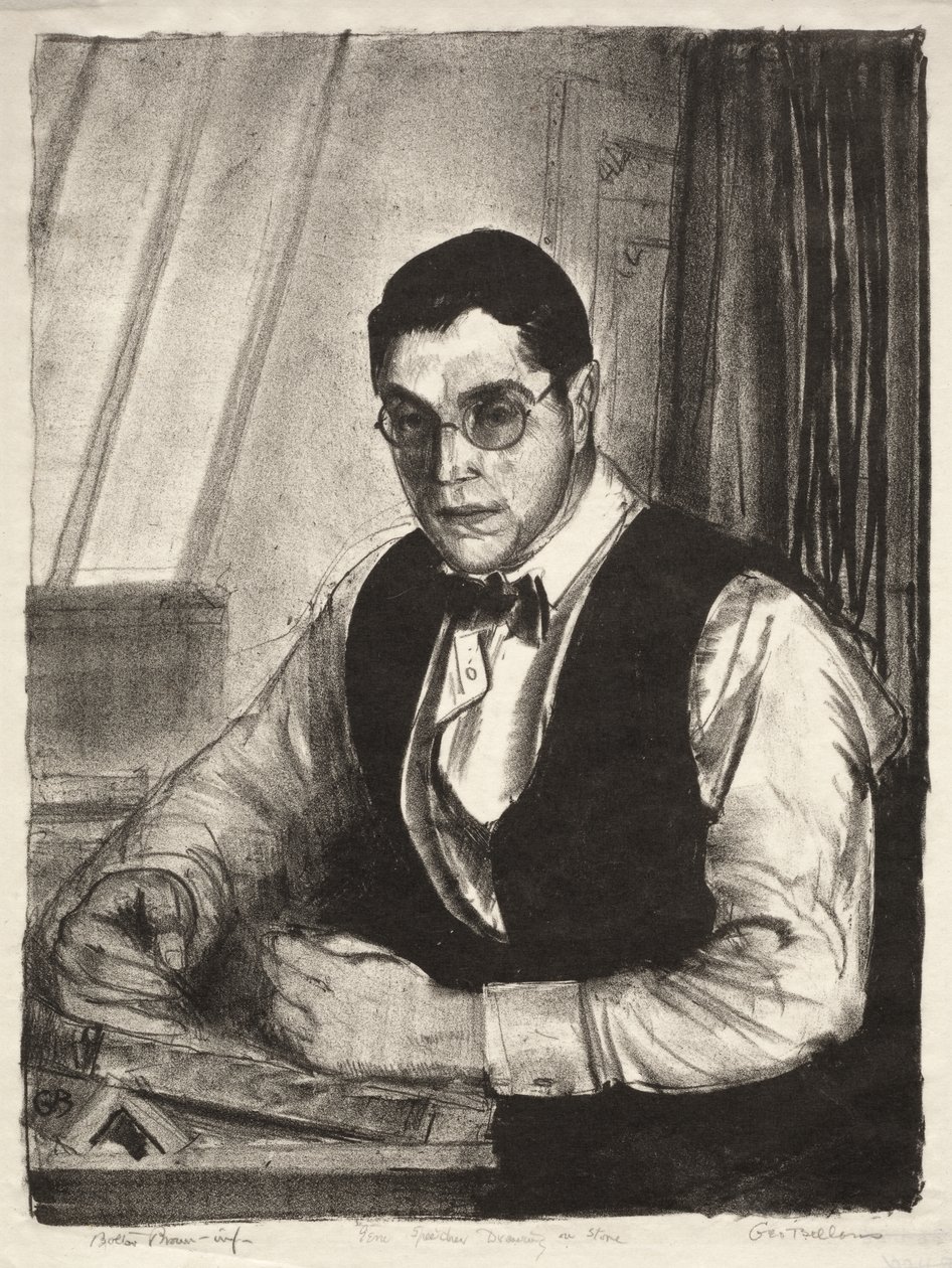 Gene Speicher tekent op een steen door George Bellows