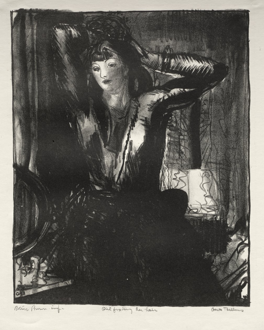 Meisje dat haar haar opmaakt door George Bellows
