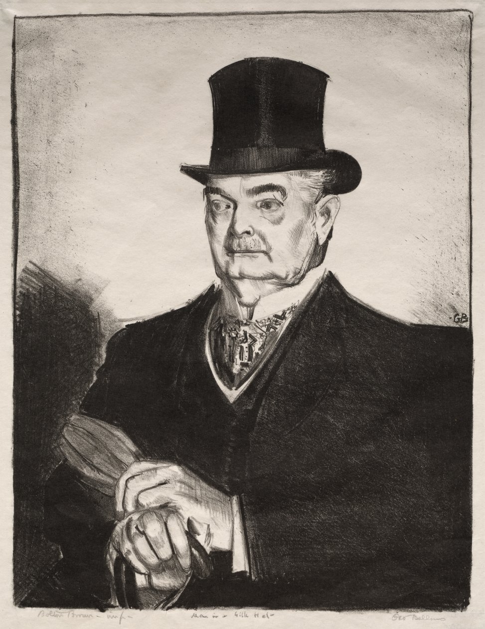 Man met een zijden hoed door George Bellows
