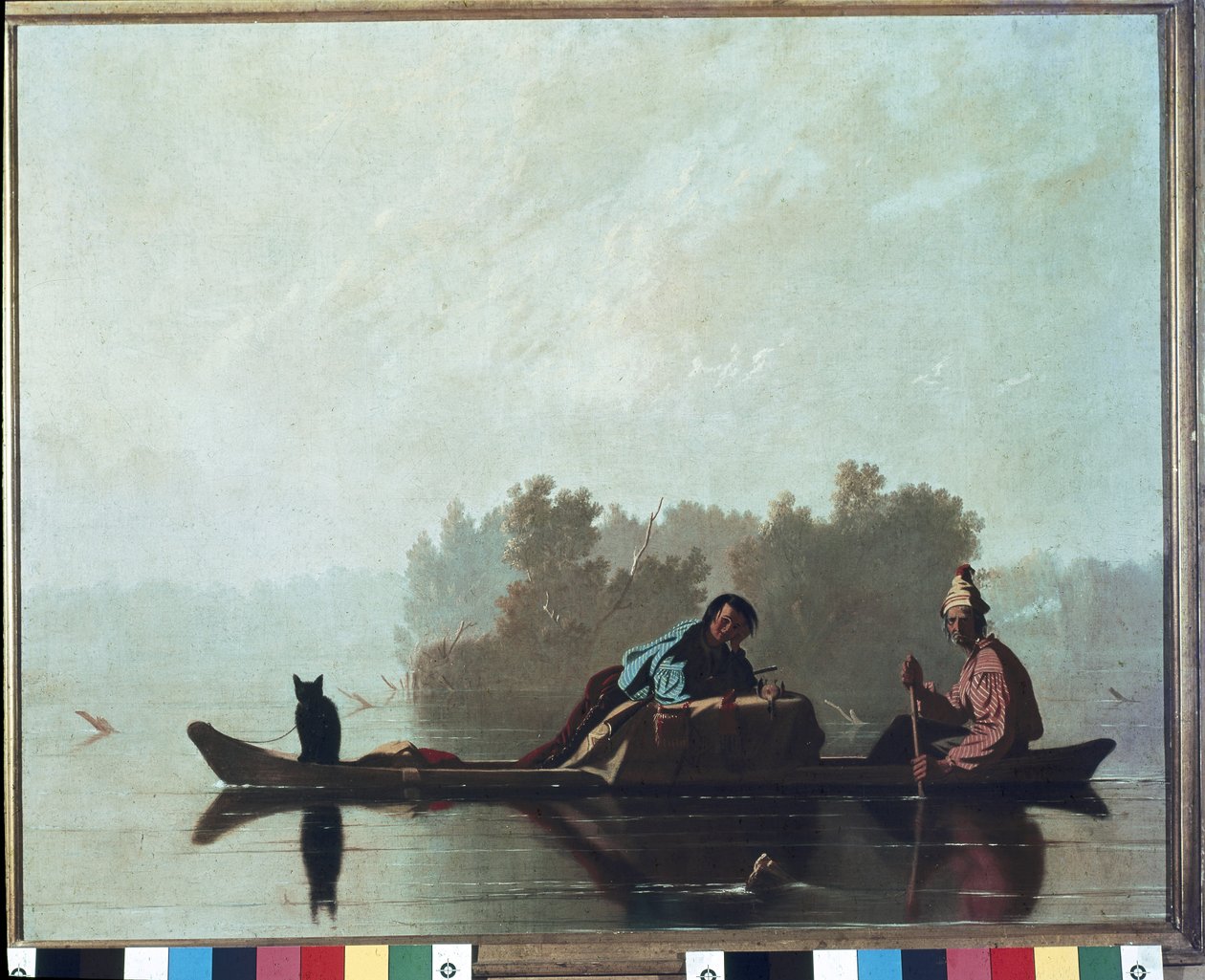 Bontverkopers die de loop van de Missouri-rivier afdalen door George Caleb Bingham